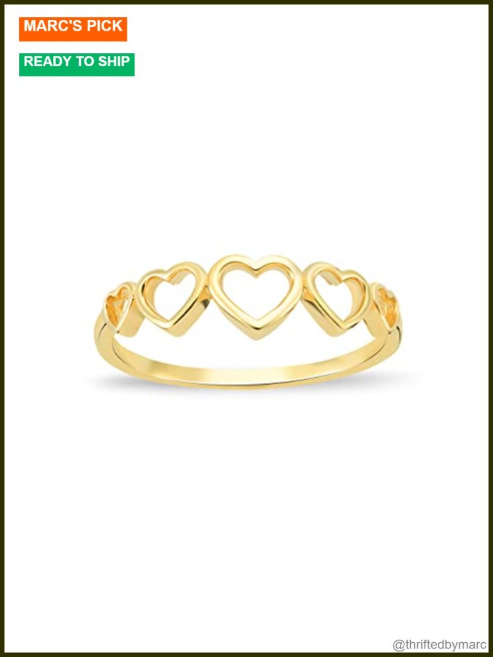 10K Solid Gold Open Heart Ring Women's Stacking Ring Size 6